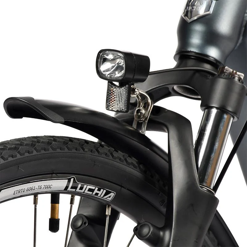 Bicicleta eléctrica urbana Antares azul 700C con marco de aluminio y frenos de disco - Image 2