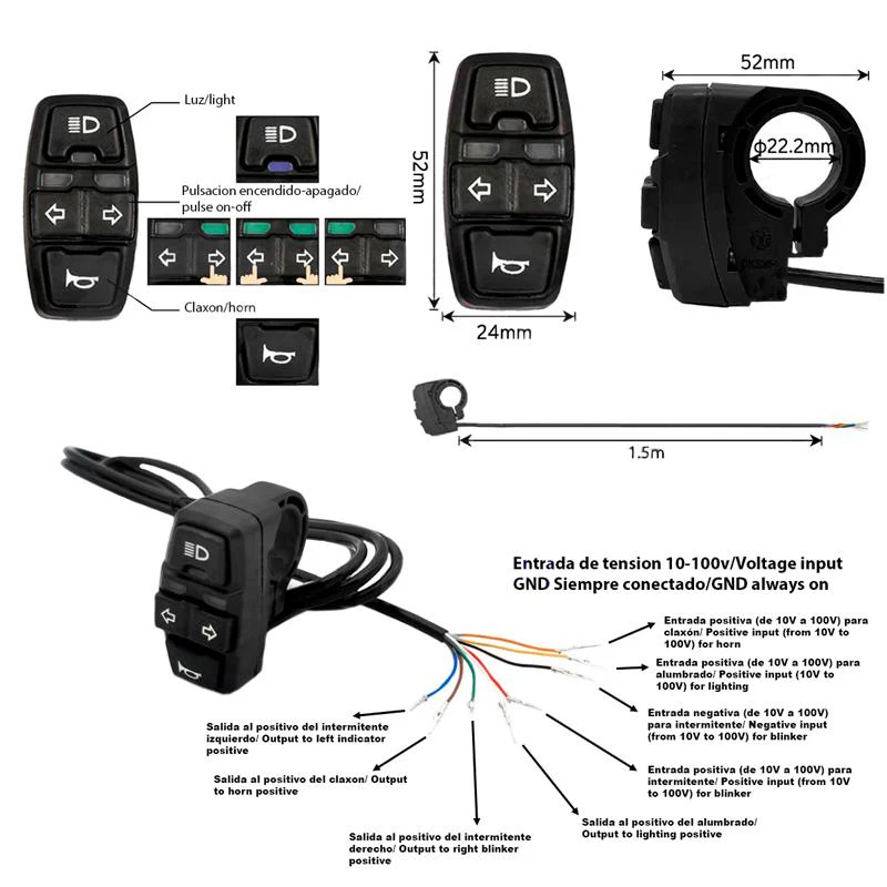 Botonera BSK321 con Intermitentes, luz y claxon con conector SM 1,5M - Image 3