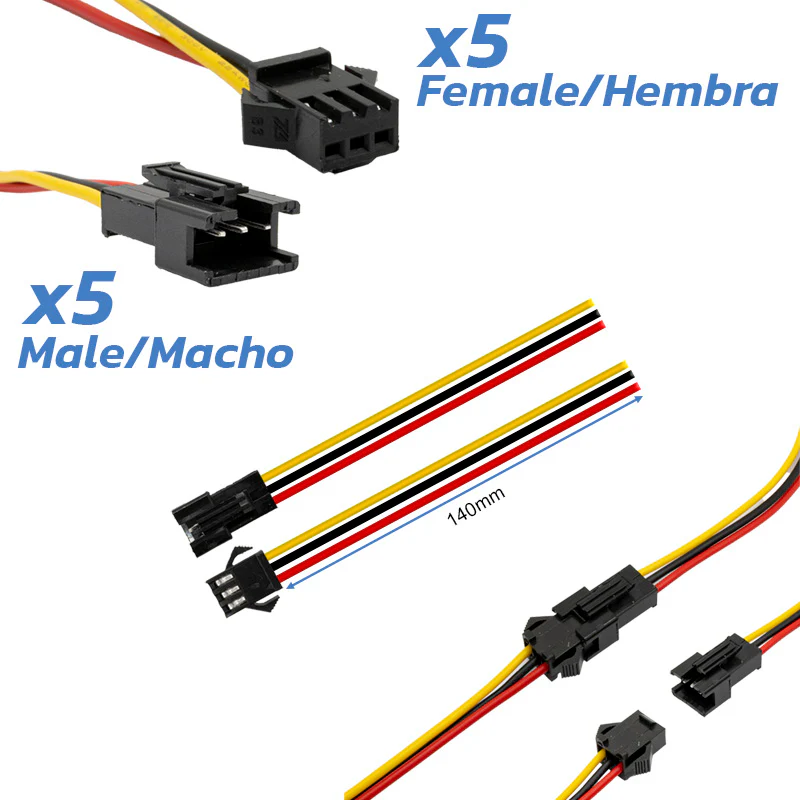 Conector con cable 22AWG SM 3 pin - 5F/5M - Image 2